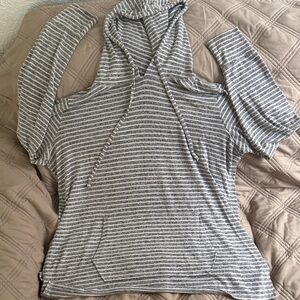 Workshop Republic Clothing Heather Gray Striped Hoodie Cardigan